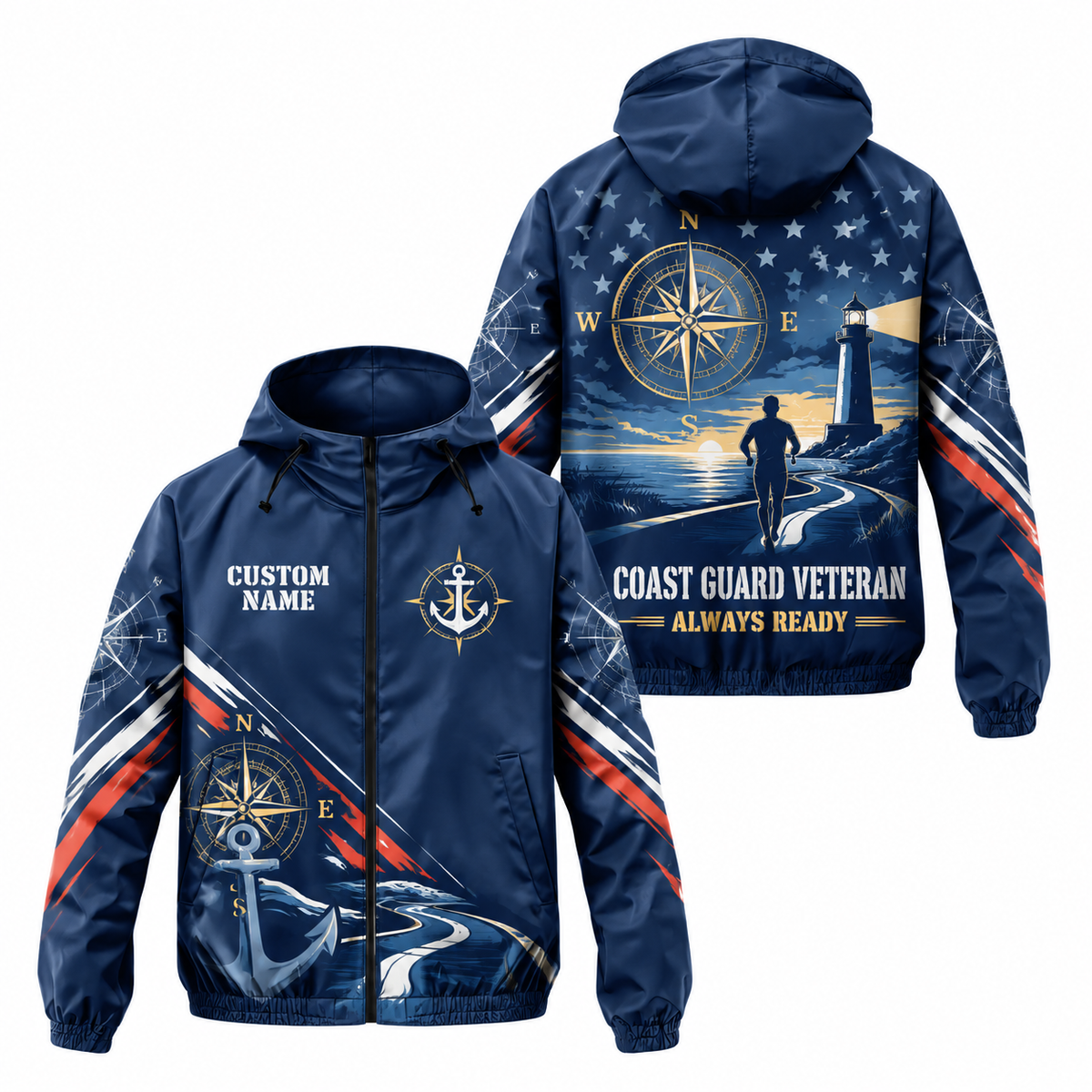 Custom Name Coast Guard Semper Paratus Runner Running Windbreaker Jacket