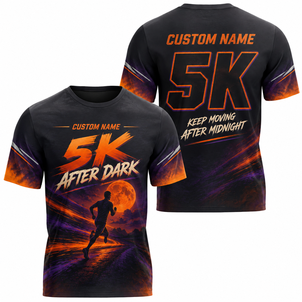 Custom Name 5K After Dark Halloween Tech Running T-Shirt
