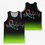 Cancer Fighter Running Tank Top Ribbon Heartbeat Running Singlet for Men and Women