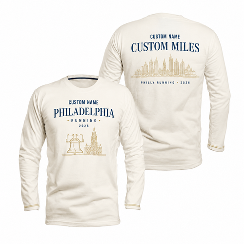 Custom Name Philadelphia Ivory Gold Miles Running Long Sleeve Shirt