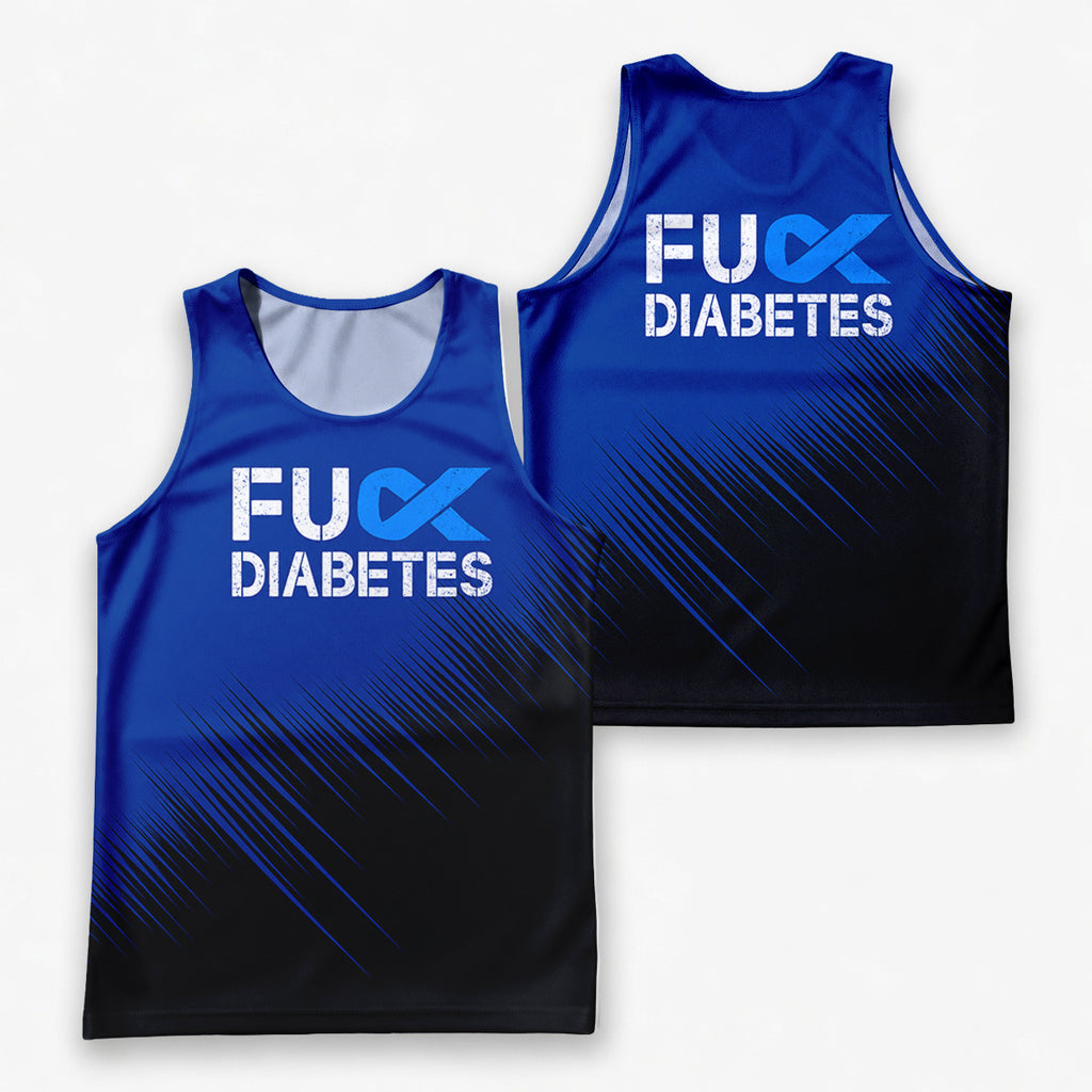 Diabetes Fighter Running Tank Top Blue Ribbon Diabetes Awareness Running Singlet for Men and Women