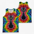 Cat Running Tank Top Tie Dye Black Cat Running Singlet for Men and Women