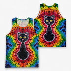 Cat Running Tank Top Tie Dye Black Cat Running Singlet for Men and Women