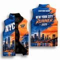 Custom Name Blue Orange Split Skyline Sleeveless Running Puffer Jacket
