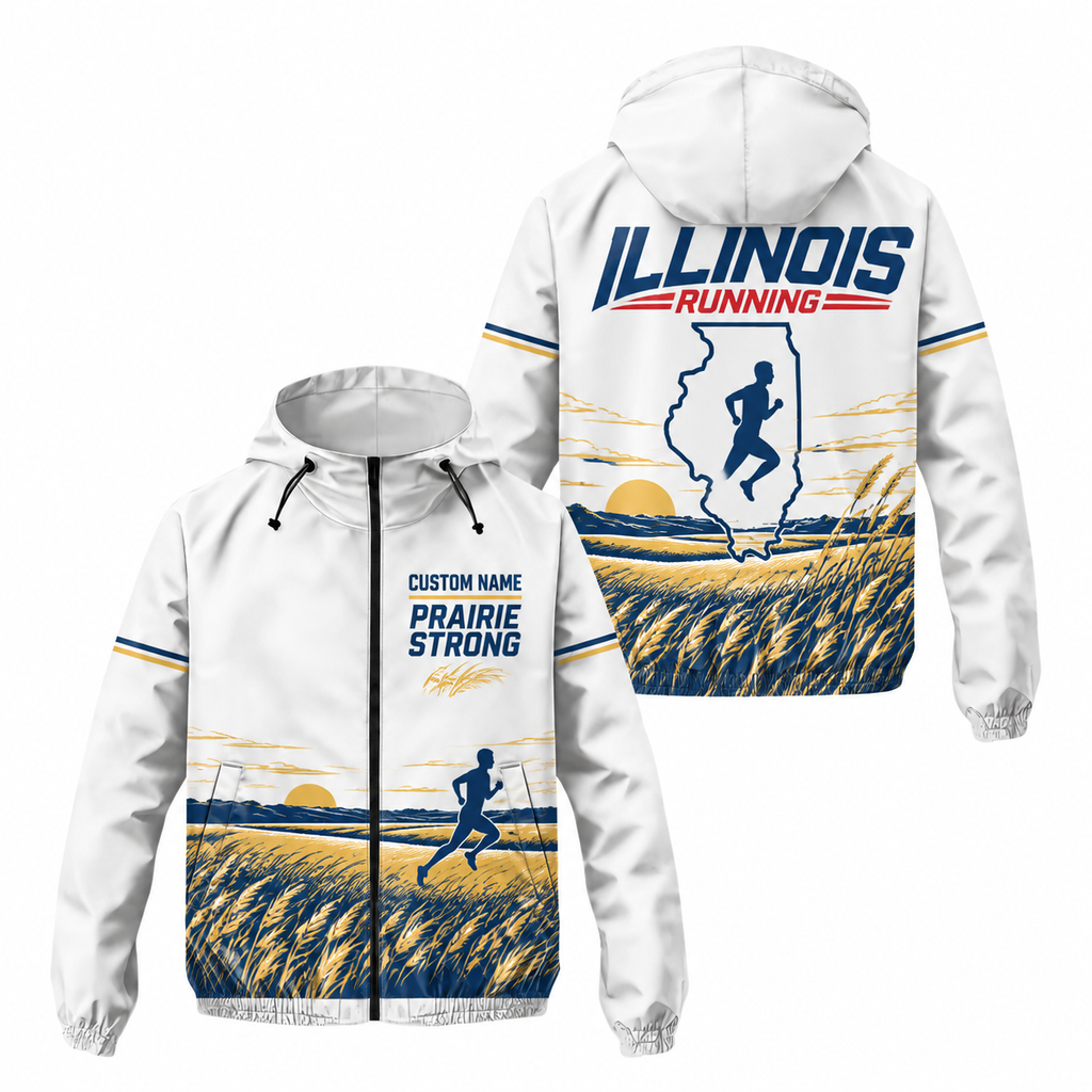 Custom Name Illinois Prairie Strong Illinois Running Windbreaker Jacket