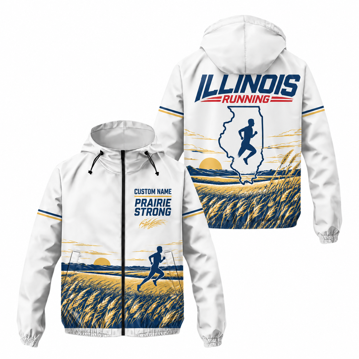Custom Name Illinois Prairie Strong Illinois Running Windbreaker Jacket