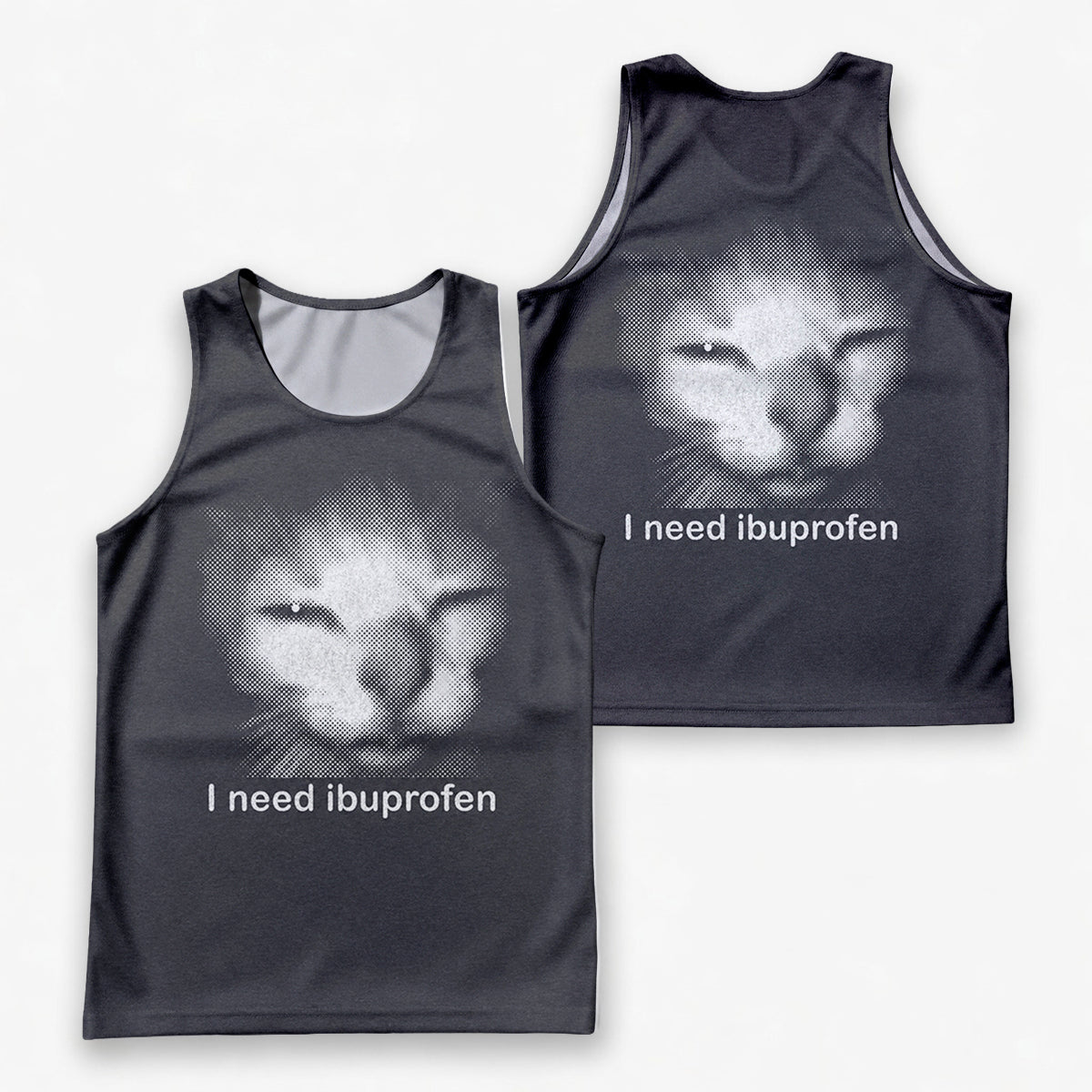 Cat Running Tank Top Silly Kitten Ibuprofen Running Singlet for Men and Women