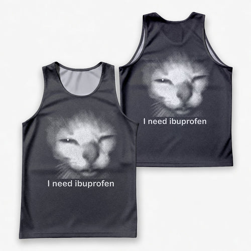 Cat Running Tank Top Silly Kitten Ibuprofen Running Singlet for Men and Women
