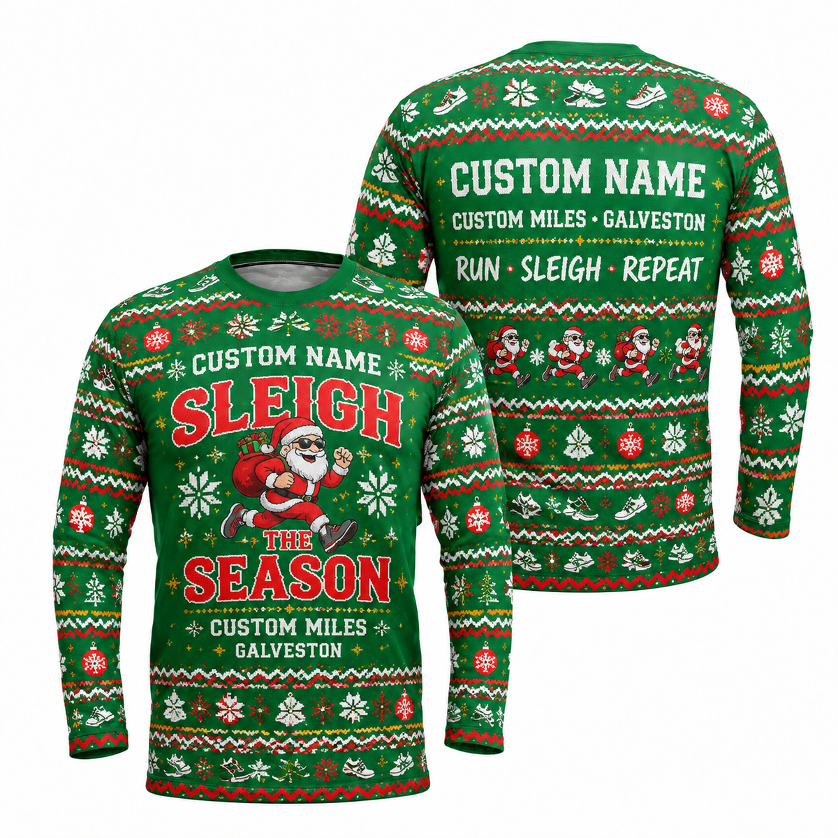 Custom Name Miles Sleigh the Season Santa Hustle Galveston Running Long Sleeve Shirt