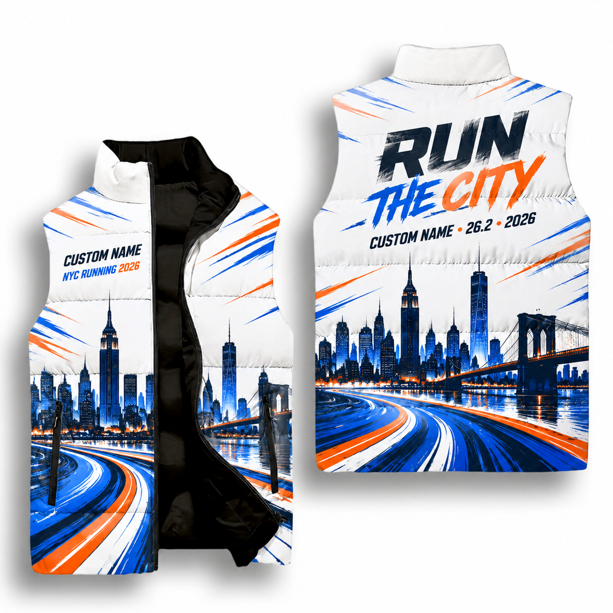 Custom Name Pulse To The City Sleeveless Running Puffer Jacket