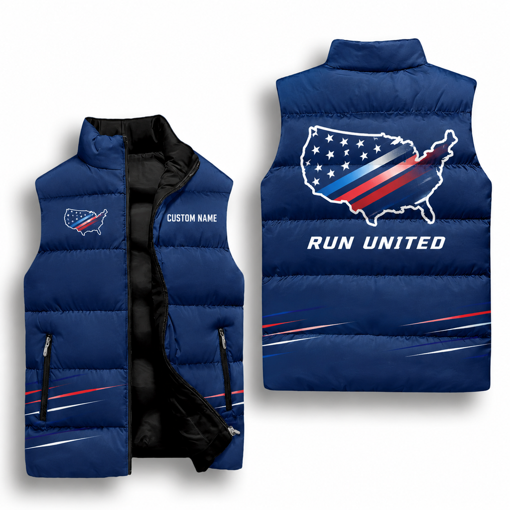 USA Map Stars Runner Sleeveless Running Puffer Jacket