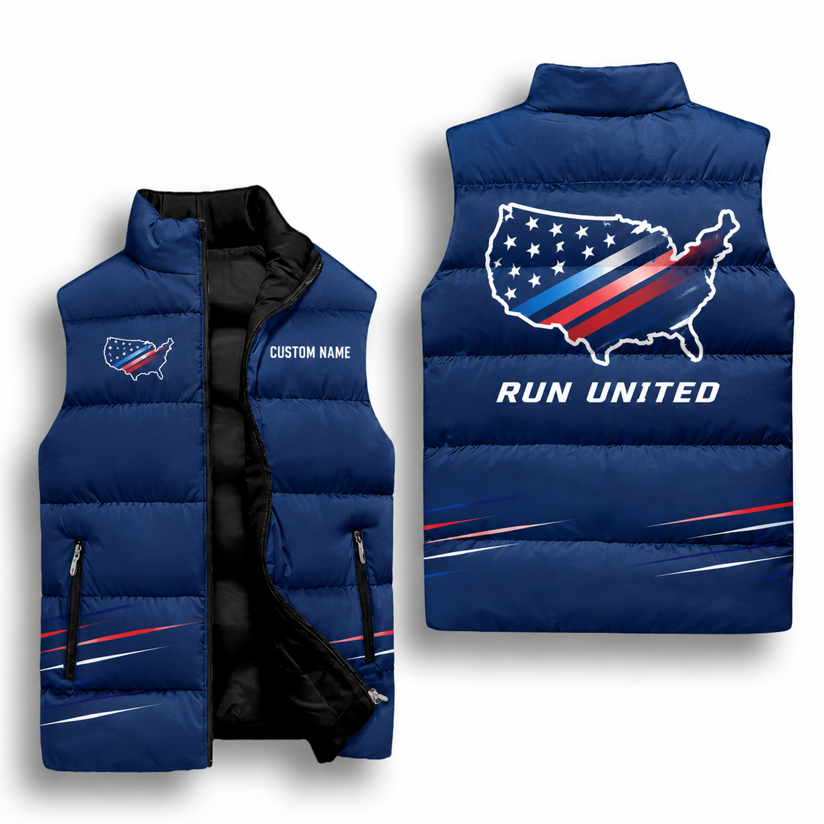 USA Map Stars Runner Sleeveless Running Puffer Jacket