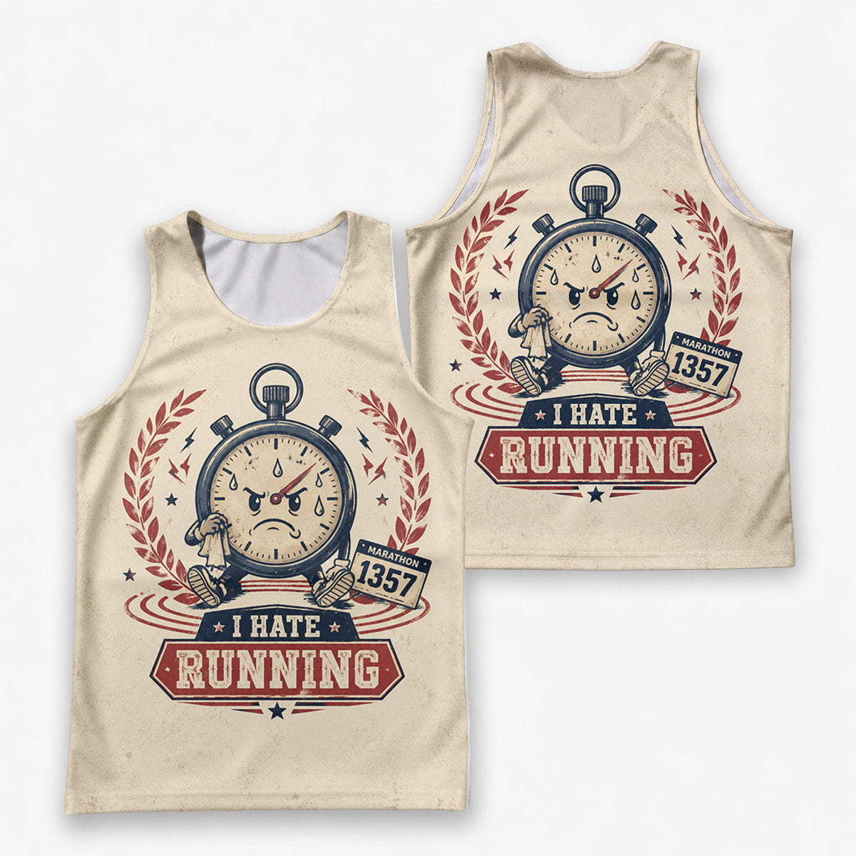 Funny Running Tank Top I Hate Running Angry Stopwatch Tech Singlet