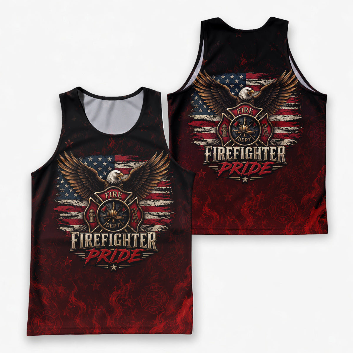 Men's Running Tank Top Firefighter Pride American Flag Eagle Running Singlet V2