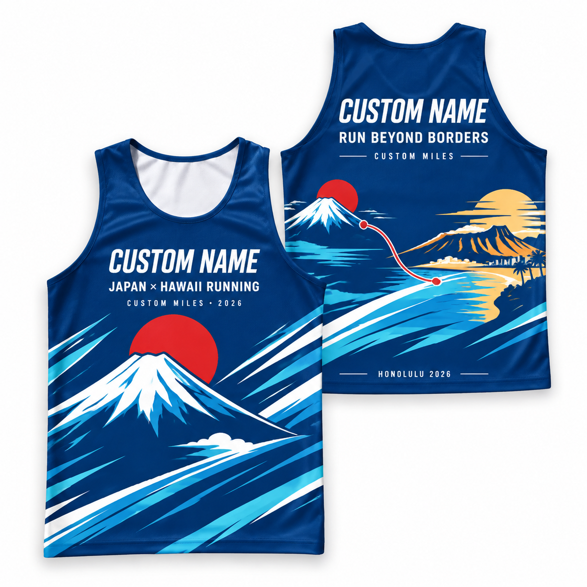 Custom Name Miles Mount Fuji Aloha Runner Running Tank Top