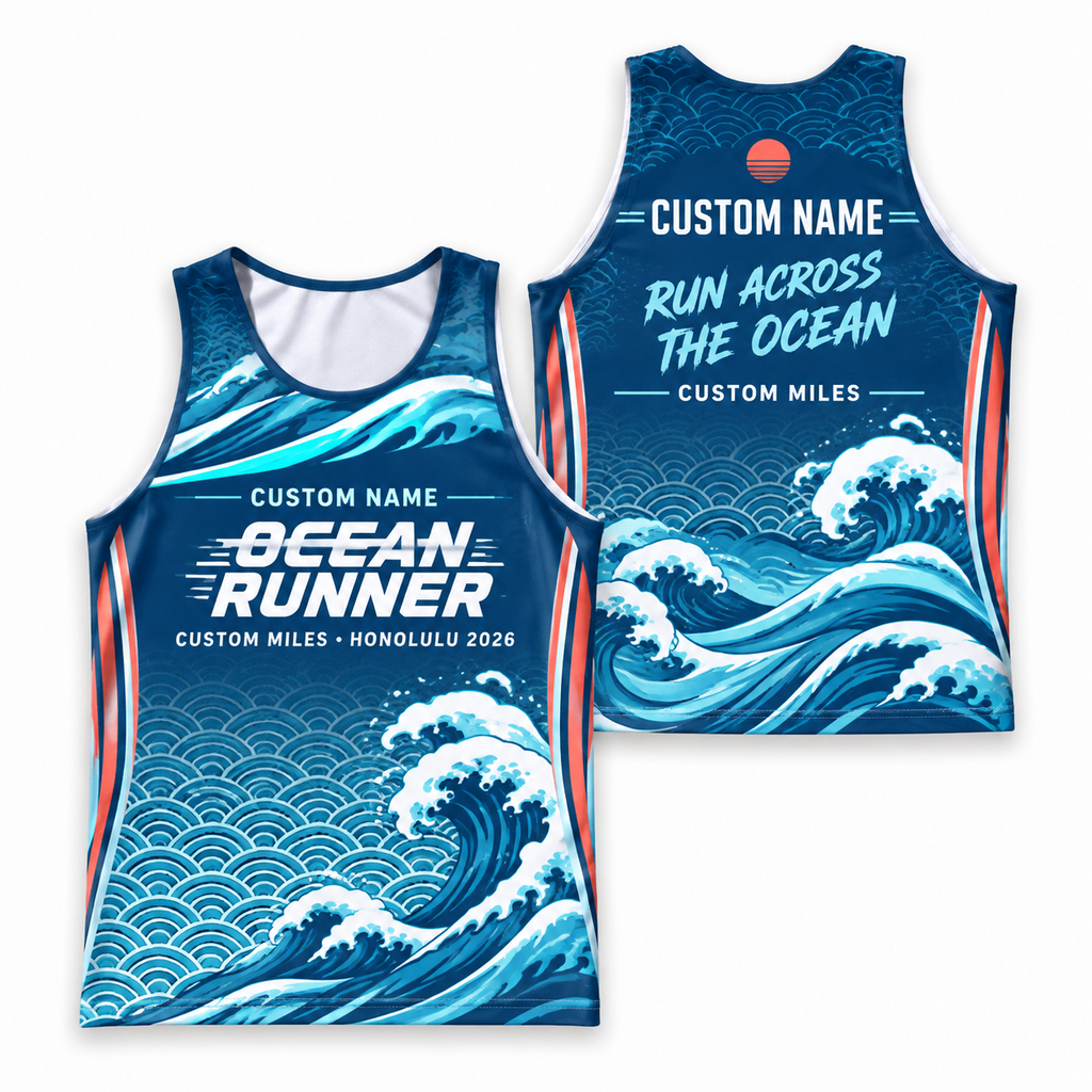 Custom Name Miles Seigaiha Ocean Runner Running Tank Top
