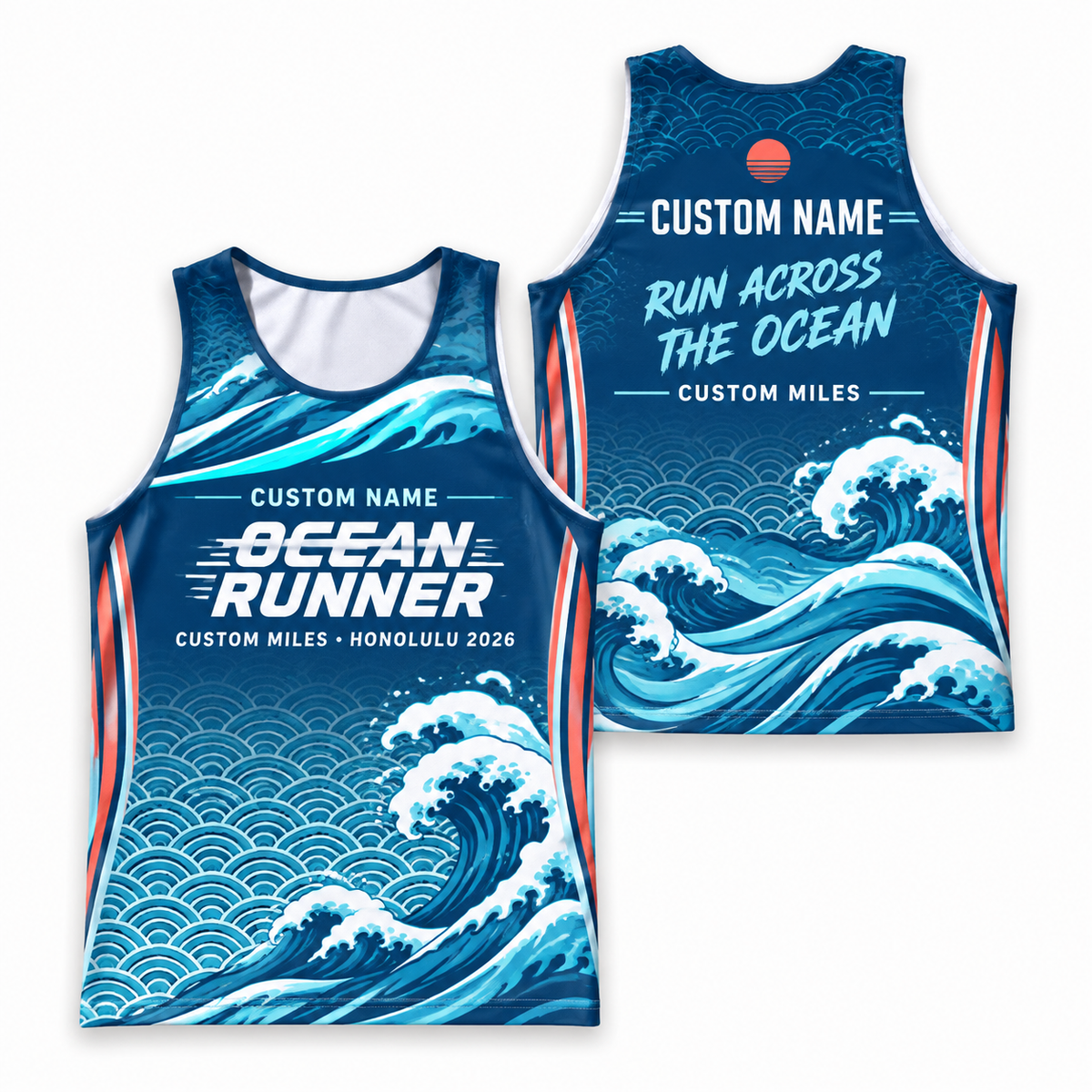 Custom Name Miles Seigaiha Ocean Runner Running Tank Top