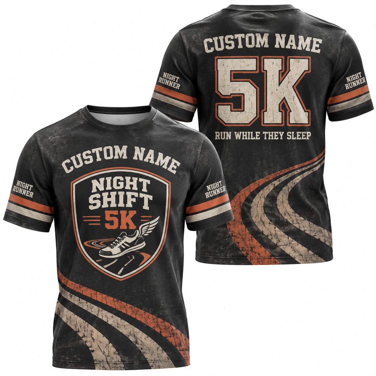 Custom Name Night Shift 5K Halloween Tech Running T-Shirt