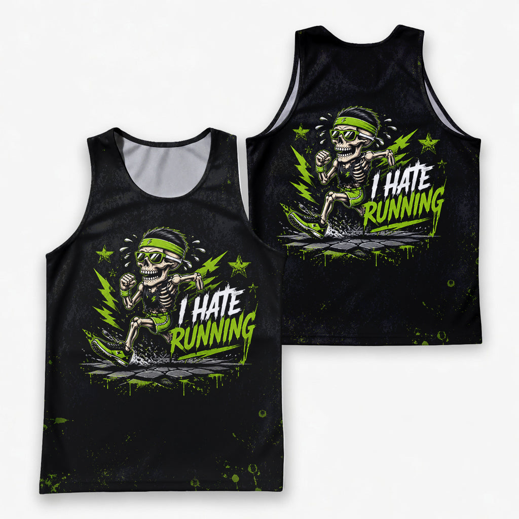 Funny Running Tank Top I Hate Running Skull Runner Tech Singlet