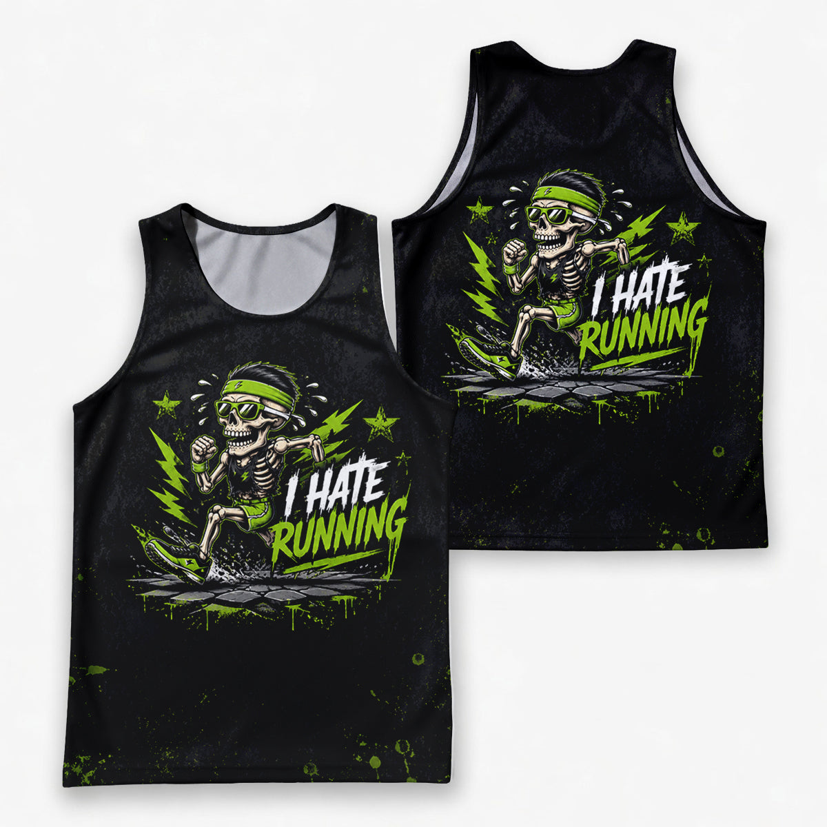 Funny Running Tank Top I Hate Running Skull Runner Tech Singlet