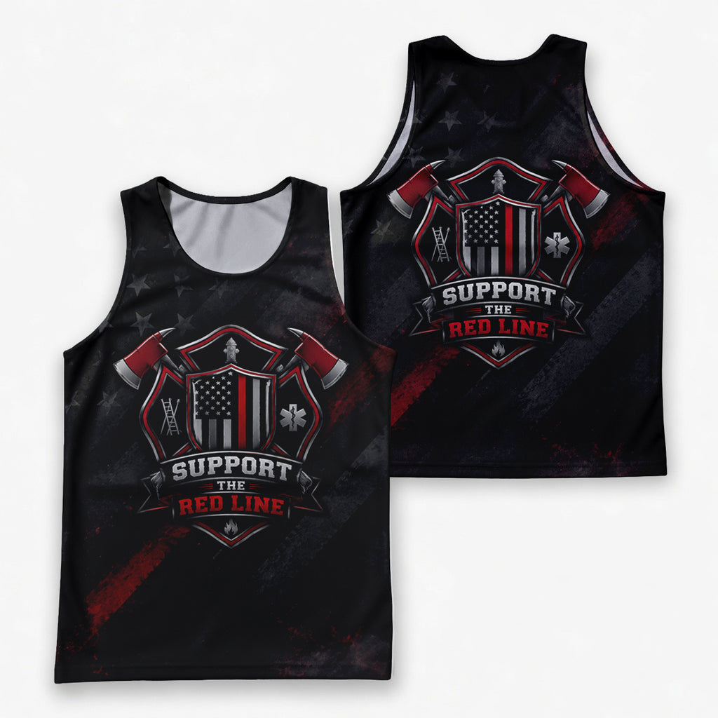 Men's Running Tank Top Firefighter Support The Red Line Running Singlet