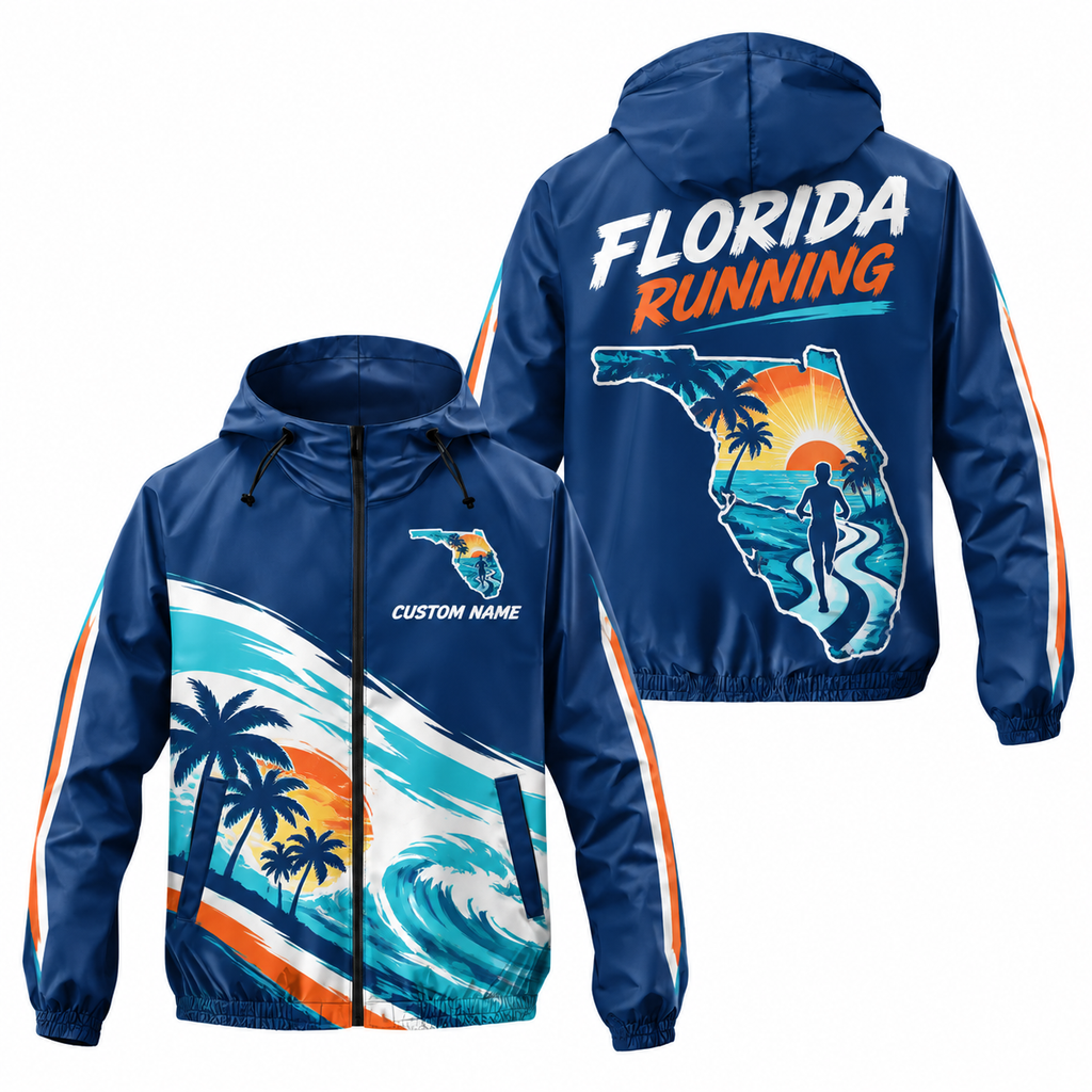 Custom Name Florida Map Runner Florida Running Windbreaker Jacket