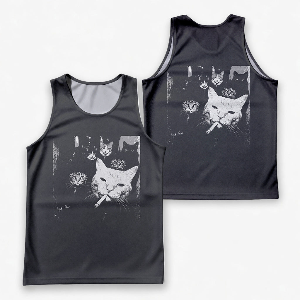 Cat Running Tank Top Funny Gangster Cat Running Singlet for Men and Women