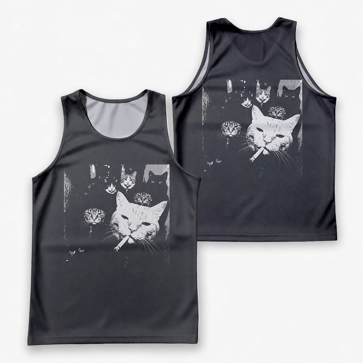 Cat Running Tank Top Funny Gangster Cat Running Singlet for Men and Women