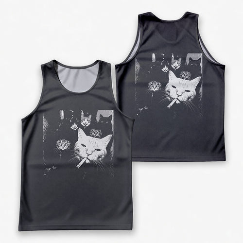 Cat Running Tank Top Funny Gangster Cat Running Singlet for Men and Women