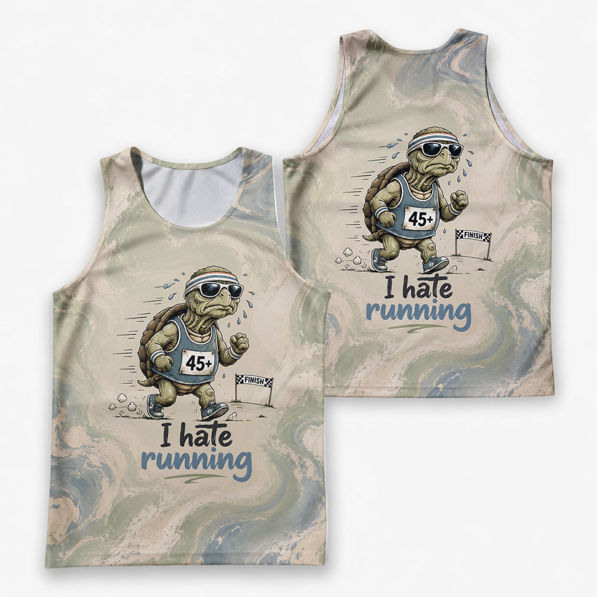 Funny Running Tank Top I Hate Running Turtle Tech Singlet V3