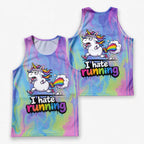 Funny Running Tank Top I Hate Running Unicorn Tech Singlet