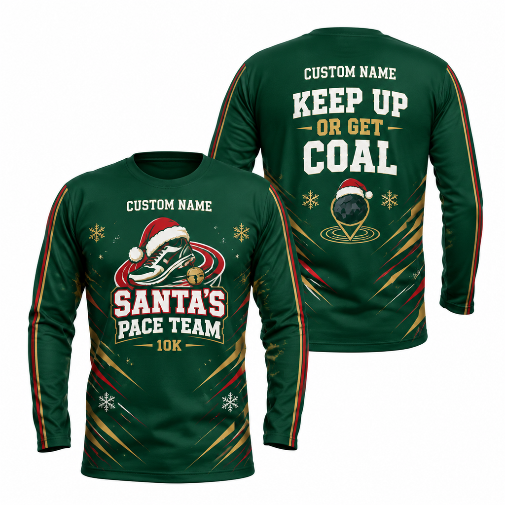 Custom Name Santa’s Pace Team Running Long Sleeve Shirt