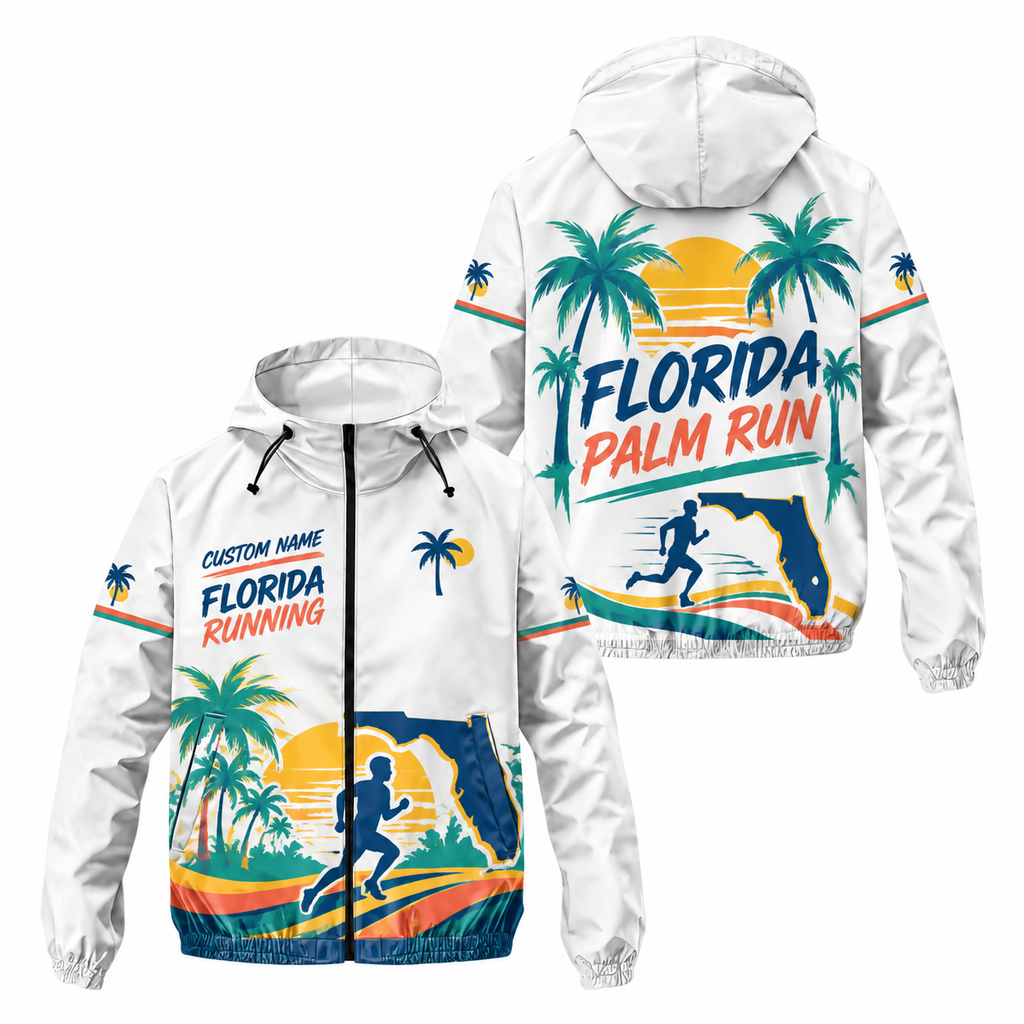 Custom Name Florida Palm Run Florida Running Windbreaker Jacket