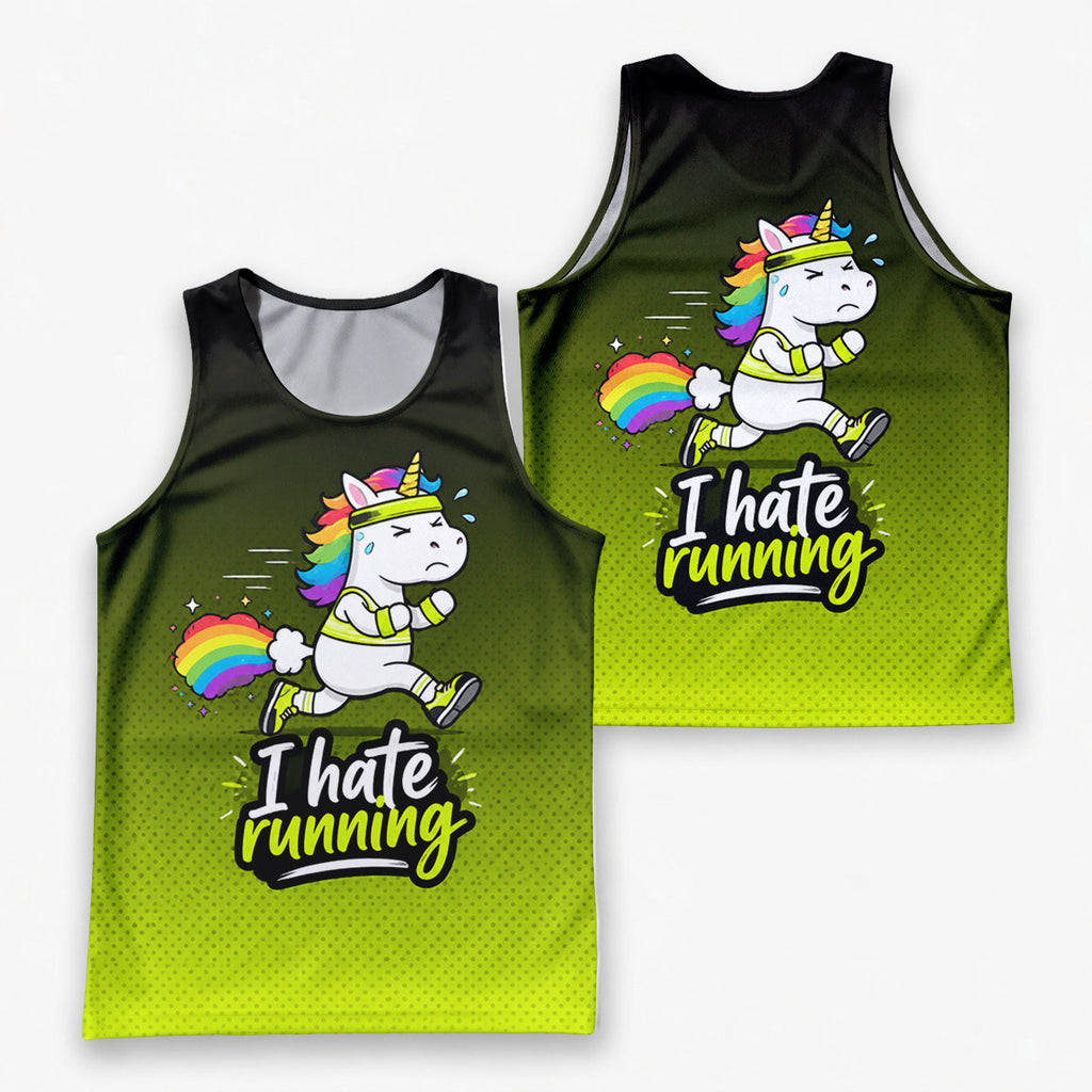 Funny Running Tank Top I Hate Running Unicorn Tech Singlet V2