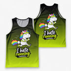 Funny Running Tank Top I Hate Running Unicorn Tech Singlet V2