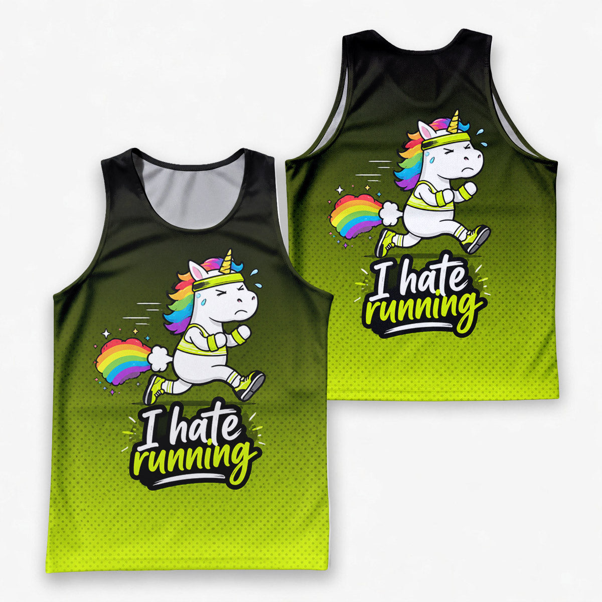 Funny Running Tank Top I Hate Running Unicorn Tech Singlet V2