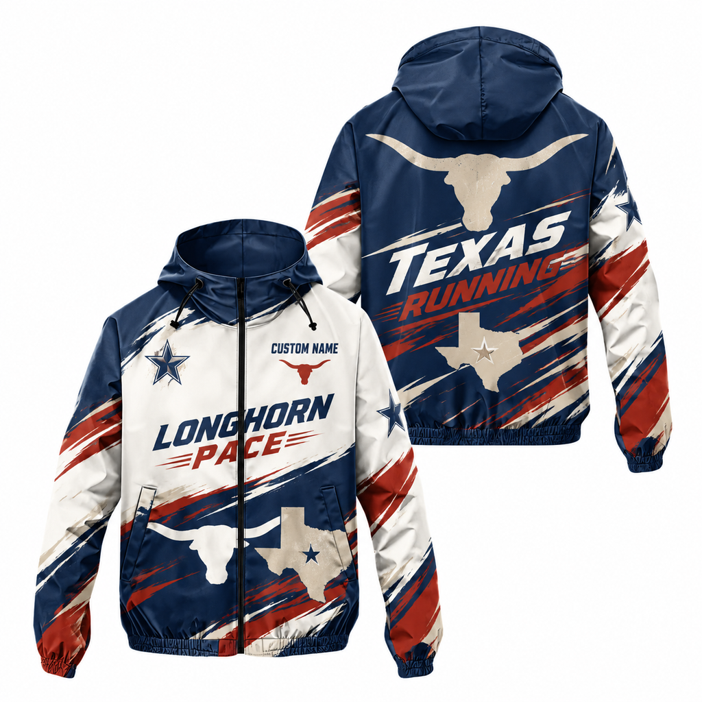 Custom Name Longhorn Pace Running Windbreaker Jacket