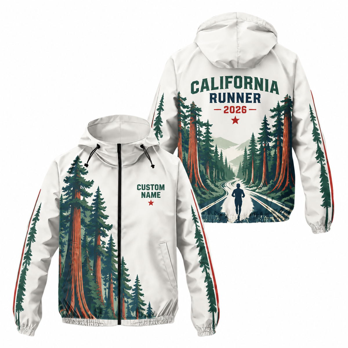 Custom Name California Redwood Runner Running Windbreaker Jacket