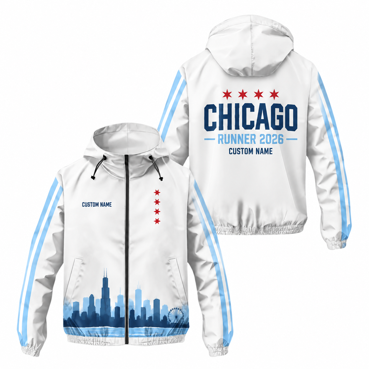 Custom Name Chicago Four Star Runner Running Windbreaker Jacket