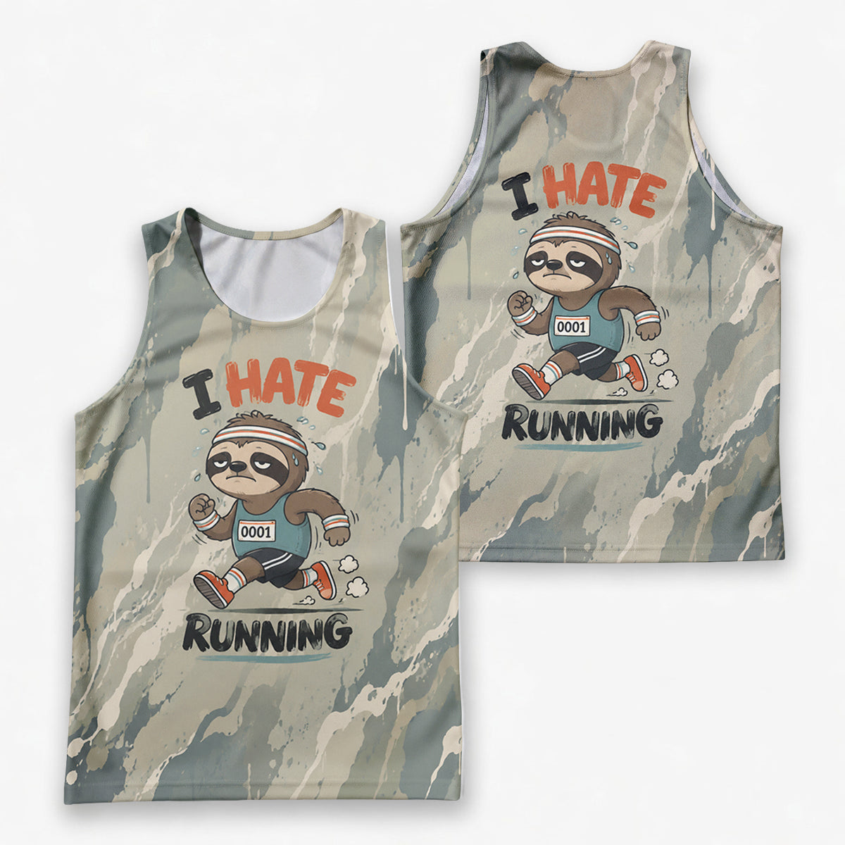 Funny Running Tank Top I Hate Running Sloth Tech Singlet