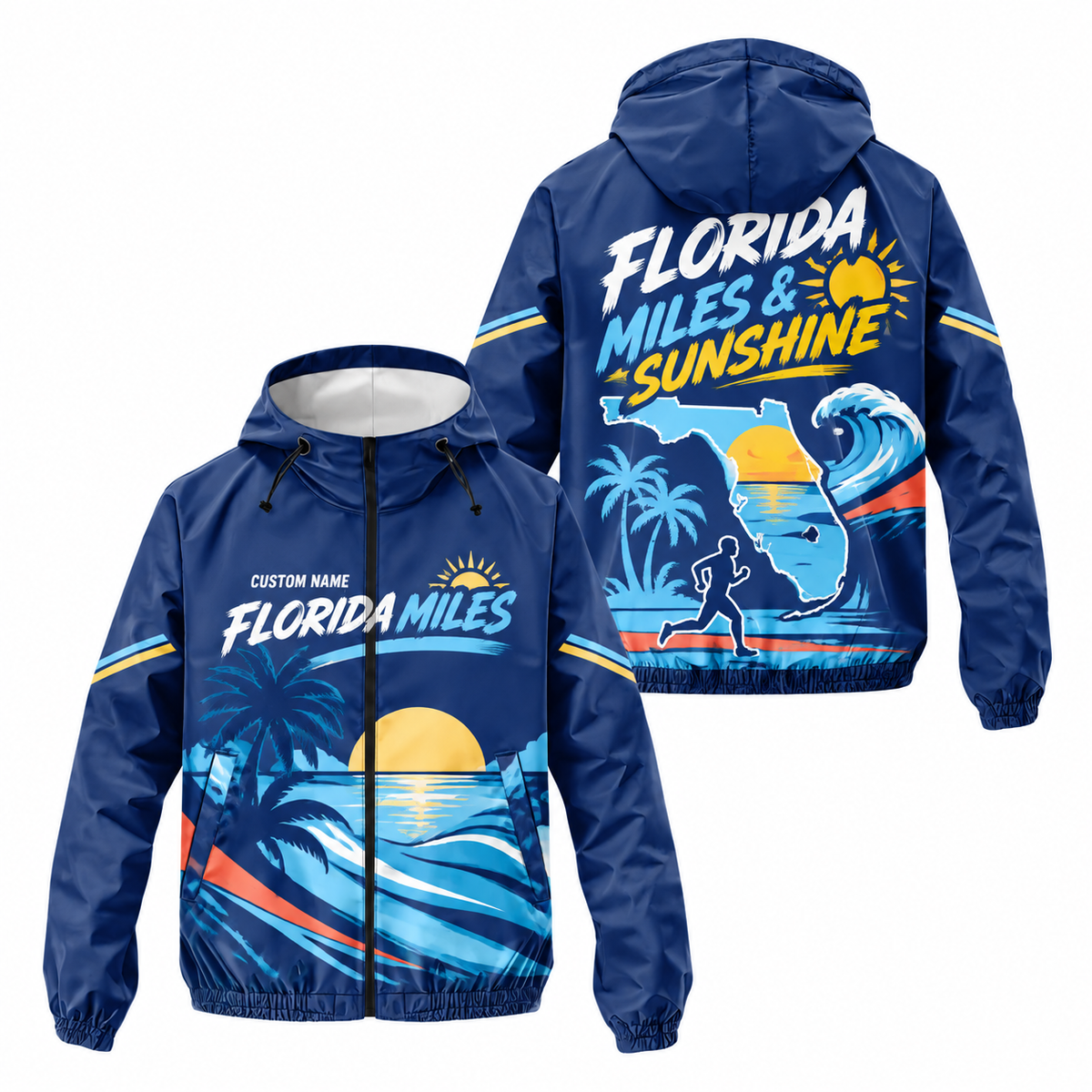 Custom Name Florida Miles & Sunshine Florida Running Windbreaker Jacket