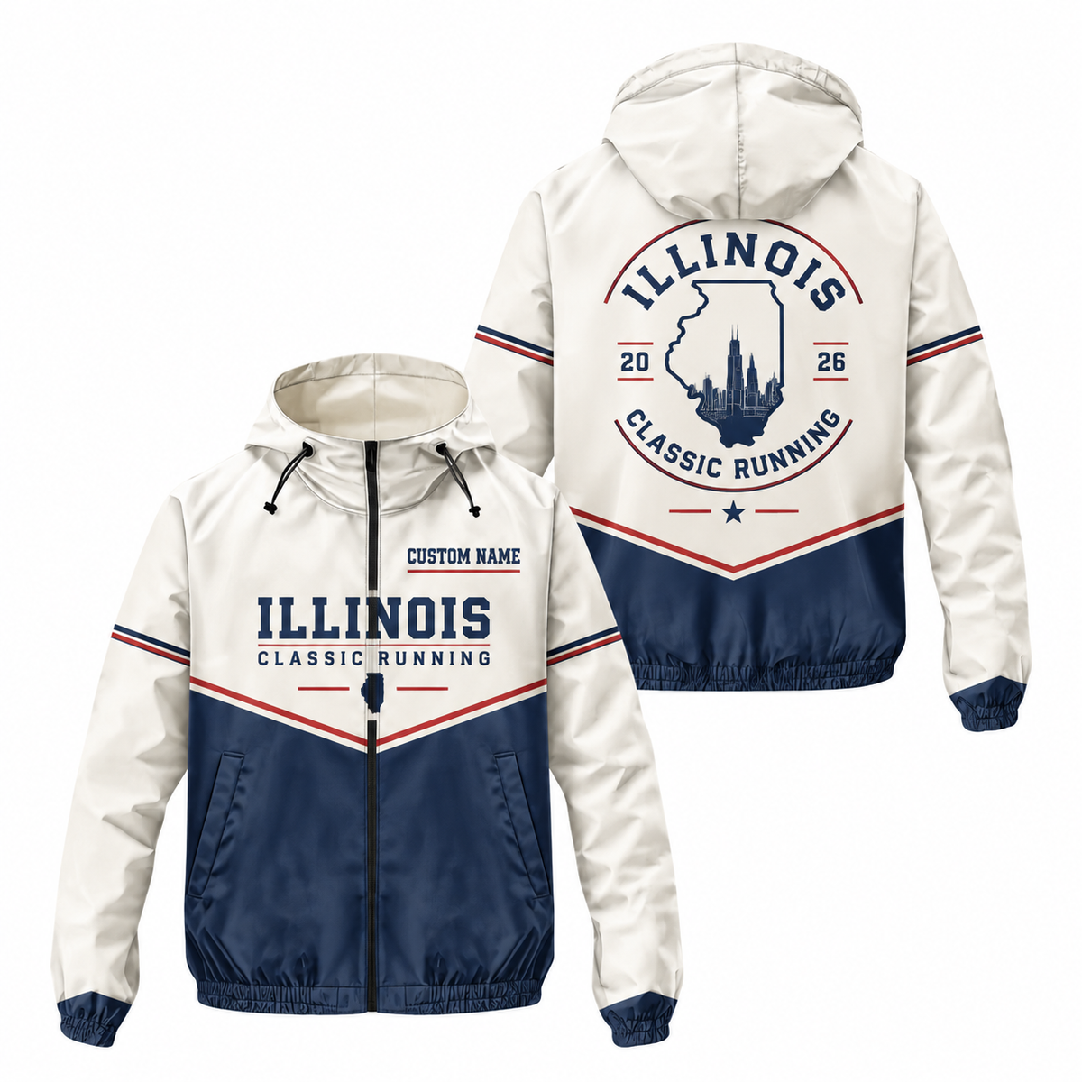 Custom Name Illinois Classic Running Illinois Running Windbreaker Jacket