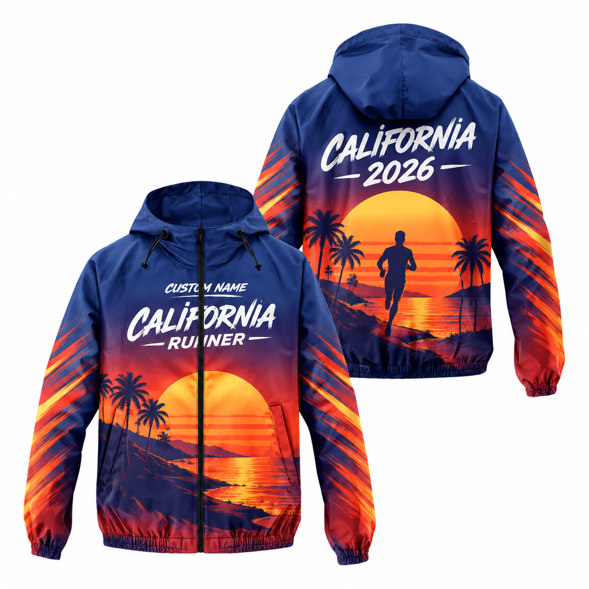 Custom Name California Sunset Runner Running Windbreaker Jacket