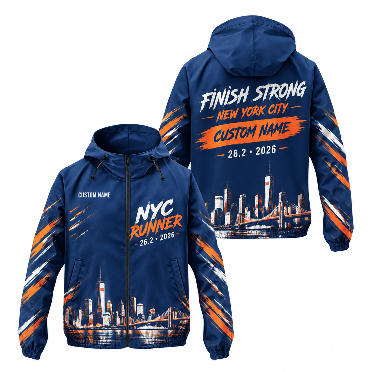 Custom Name Finish Strong NYC Running Windbreaker Jacket