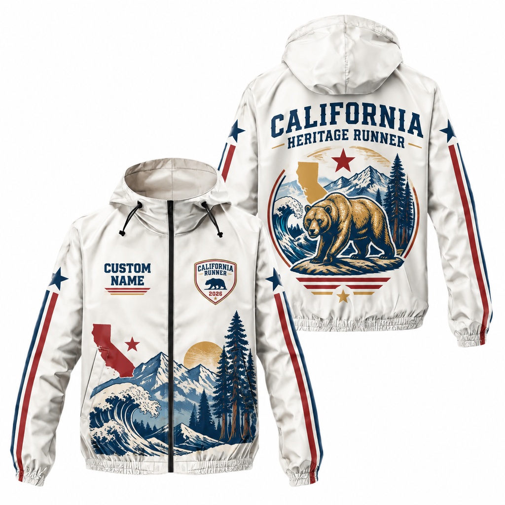 Custom Name California Heritage Runner Running Windbreaker Jacket