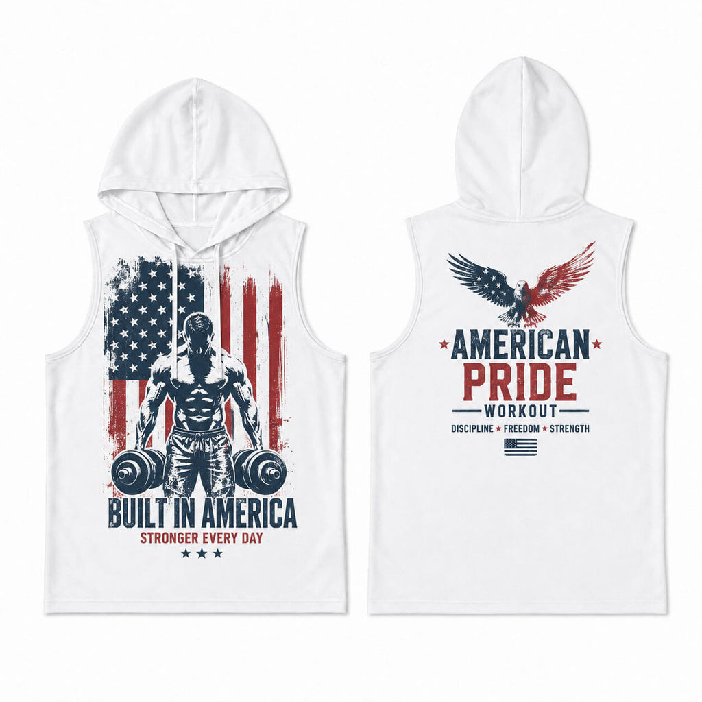 Built In America Men's Workout Hooded Tank Top