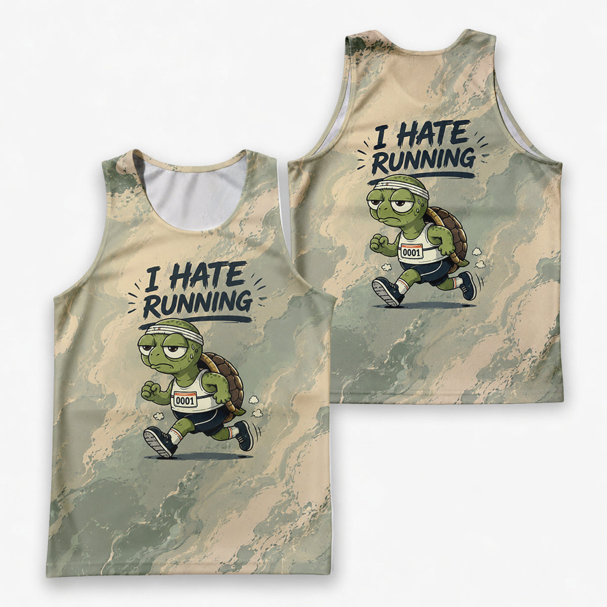 Funny Running Tank Top I Hate Running Turtle Tech Singlet