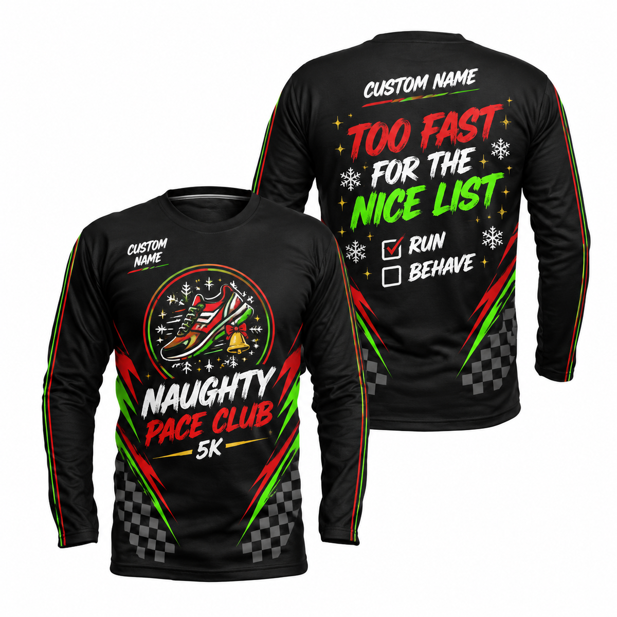 Custom Name Naughty Pace Club Running Long Sleeve Shirt