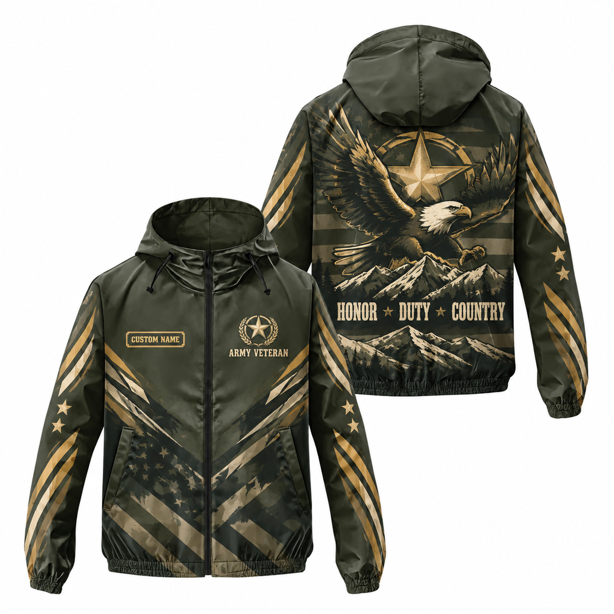 Custom Name Army Honor Duty Country Running Windbreaker Jacket