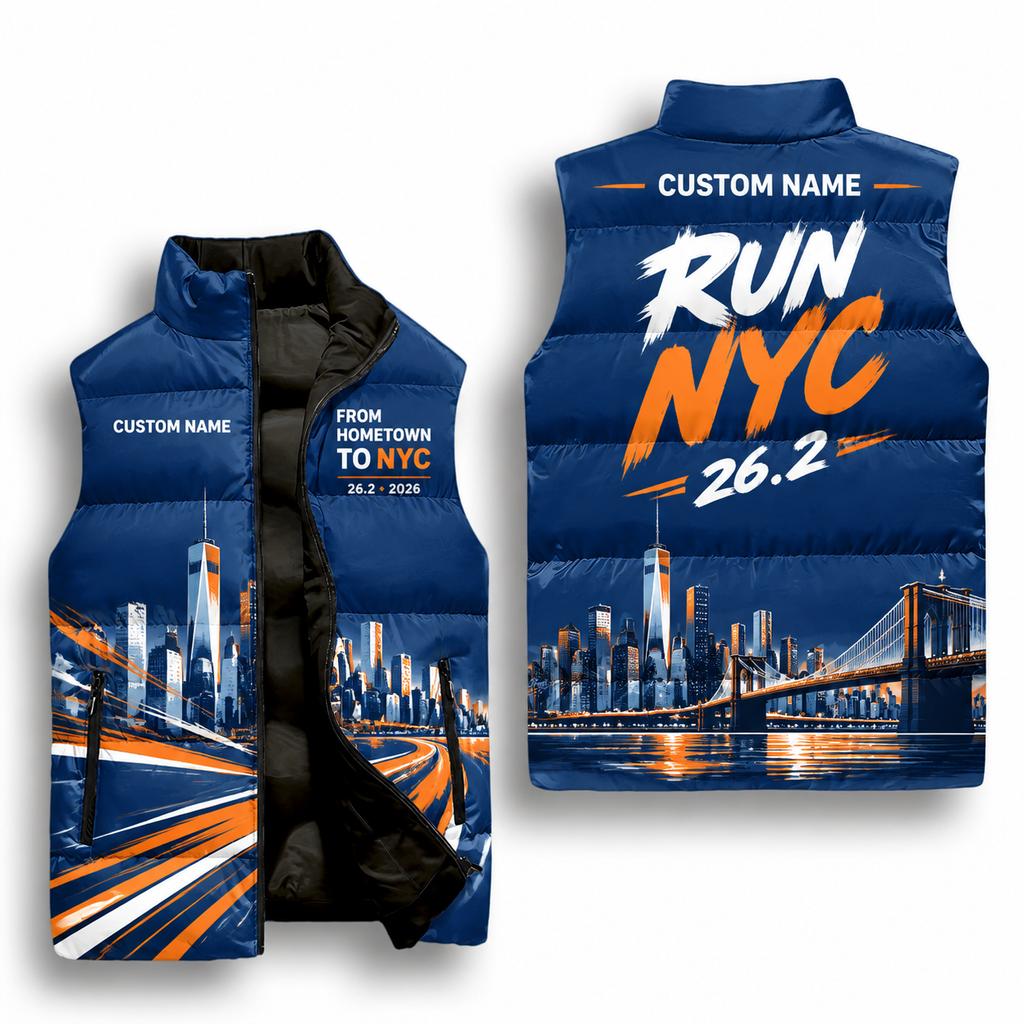 Custom Name From Hometown To NYC Vest Running Sleeveless Puffer Jacket